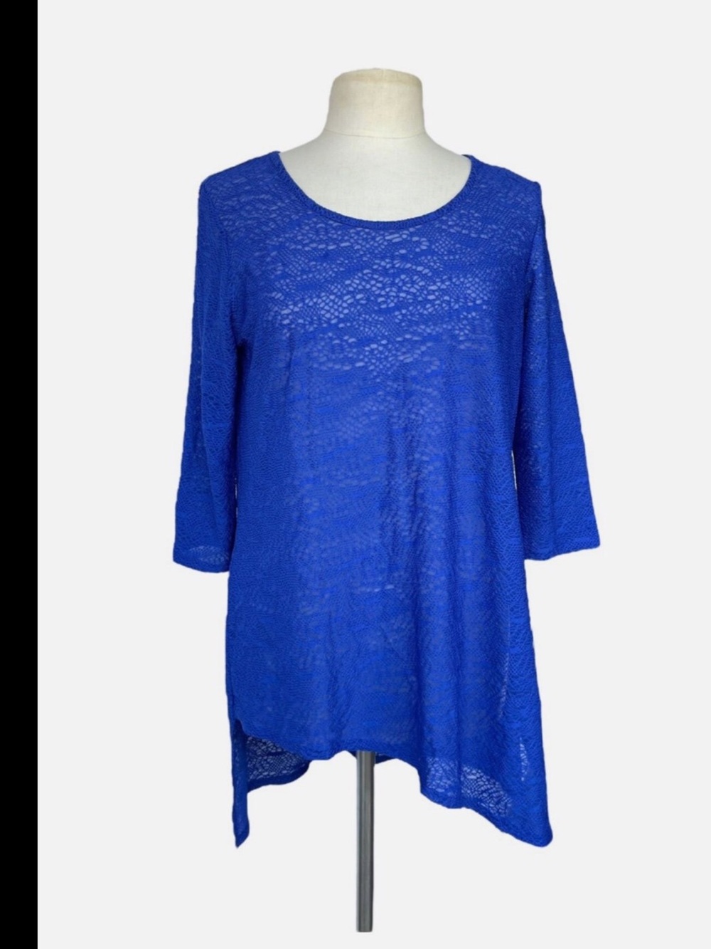 CLARA SUN WOO Blue Asymmetrical 3/4 Sleeve Scoop Neck Tunic Top